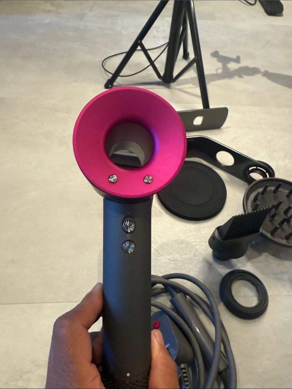 Dyson Supersonic Hair Dryer HD07 | Iron/Fuchsia | Complete Set & Stand.
